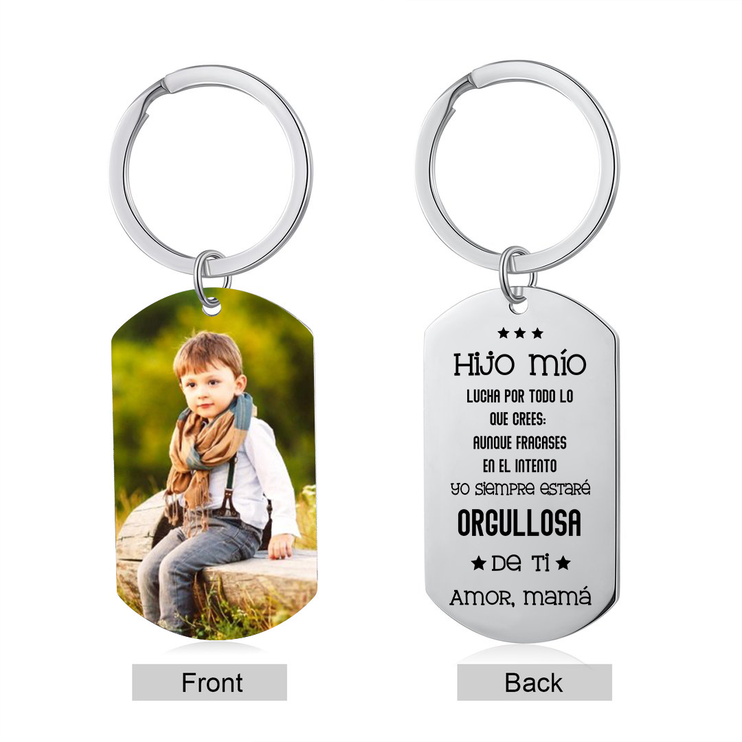 A mi hijo-Llavero de placa "lucha por todo lo que crees" de padres personalizado con 1 foto-Jessemade ES