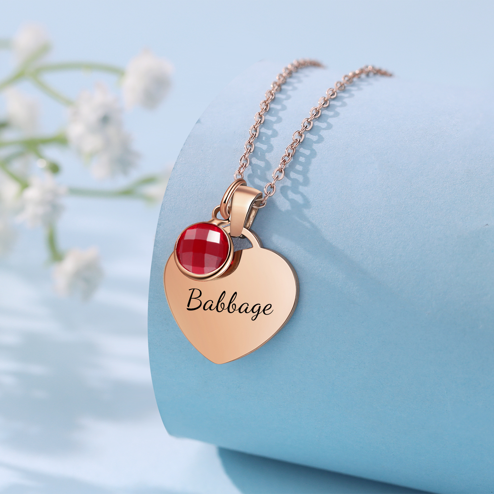 Collar de corazón con 1-3 colgantes de piedras de nacimiento con 1 nombre-Jessemade ES