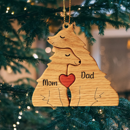 Navidad-Ornamento muñecos navideño de madera familia de zorros 2 nombres personalizados adorno del árbol-Jessemade ES