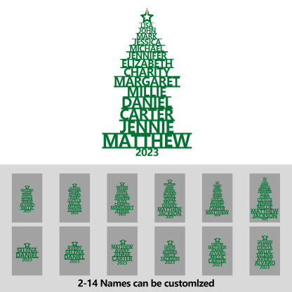 Navidad-Ornamento navideño de madera árbol de nombres con 13 nombres y año personalizados
