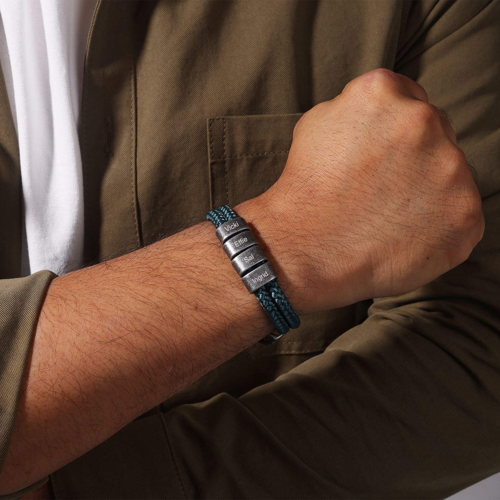 2-4 Nombres Personalizados Pulsera de Cuerda Verde Aros de Acero Inoxidable-Jessemade ES