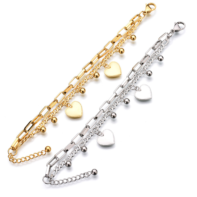 Pulsera de dobles cadenas con dije de corazón personalizada con 2 nombres-Jessemade ES