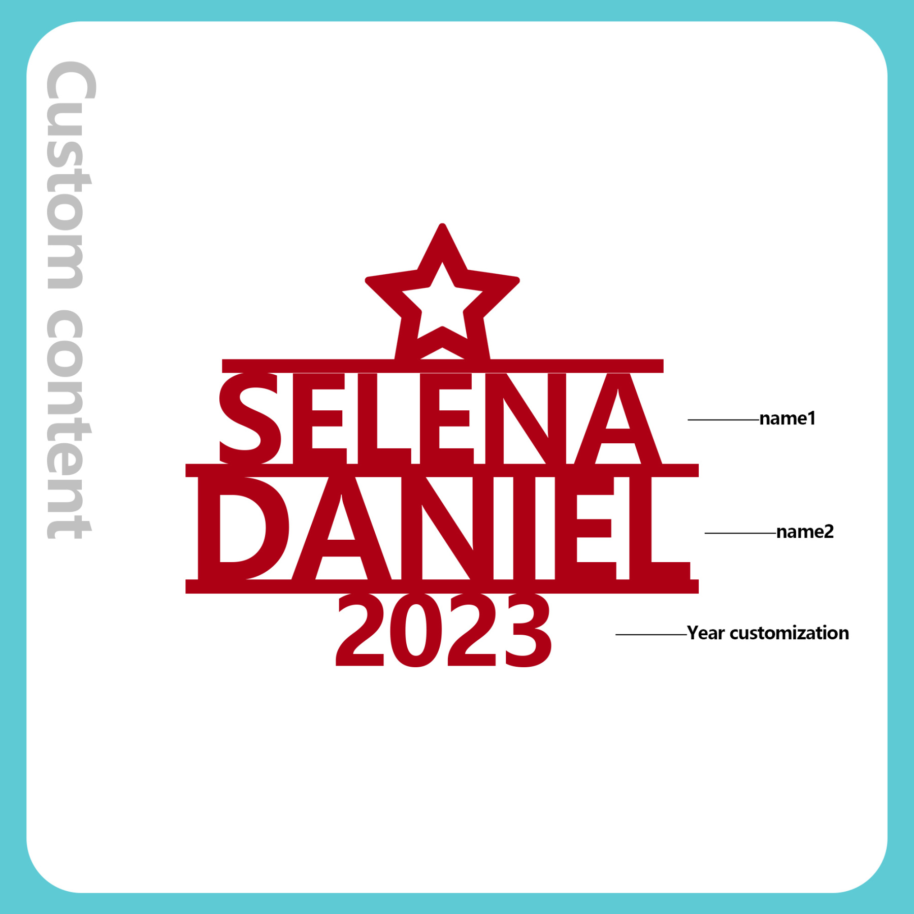 Navidad-Ornamento navideño de madera árbol de nombres con 2 nombres y año personalizados