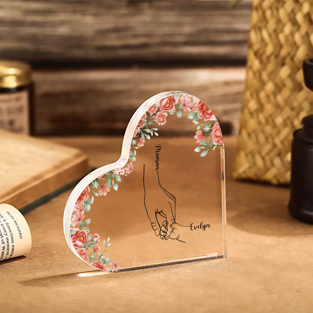 A mi mamá/abuela-Placa de acrílico en forma de corazón mano y manitas 2-6 nombres personalizados-Jessemade ES