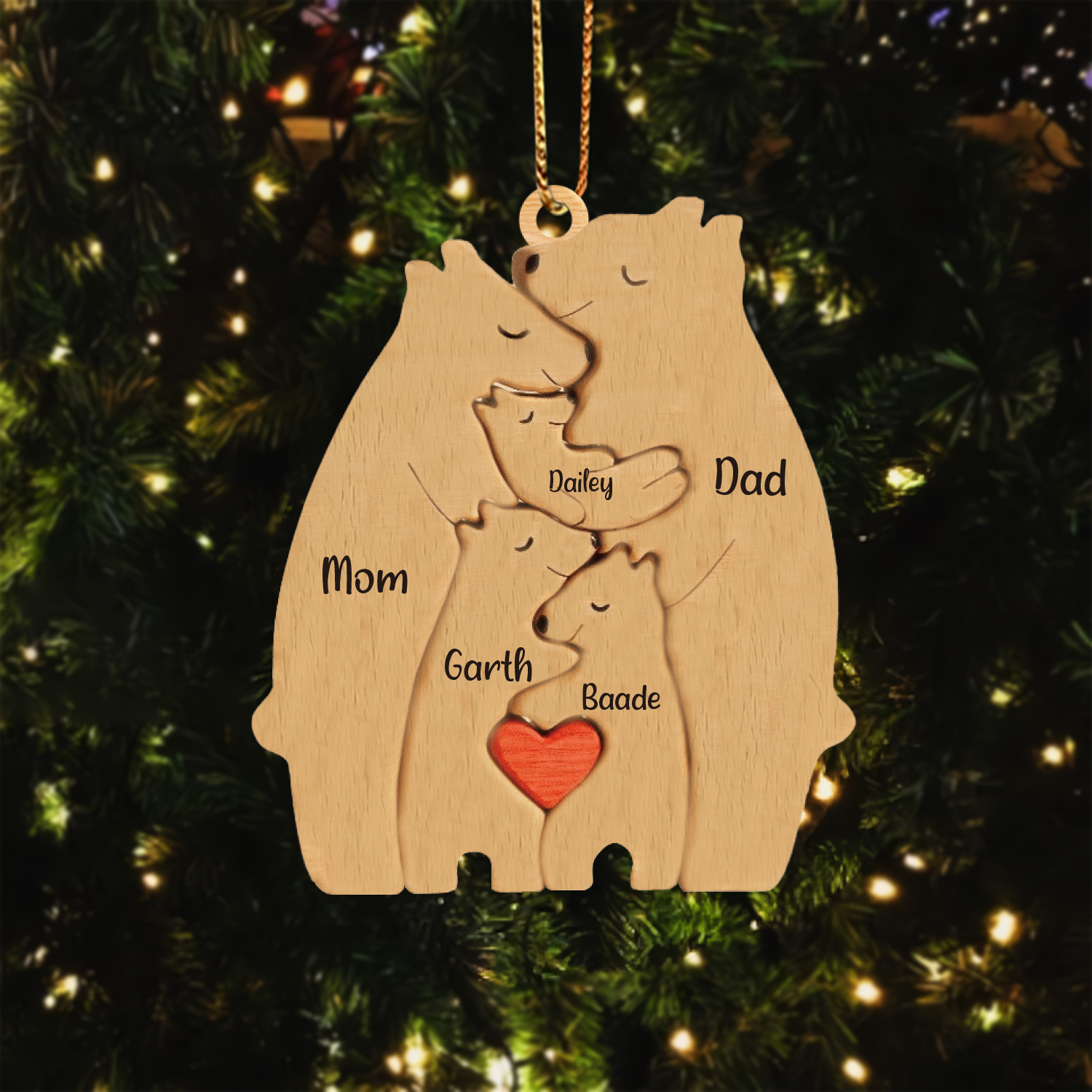 Navidad-Ornamento muñecos navideño de madera familia de canguros 5 nombres personalizados adorno del árbol-Jessemade ES