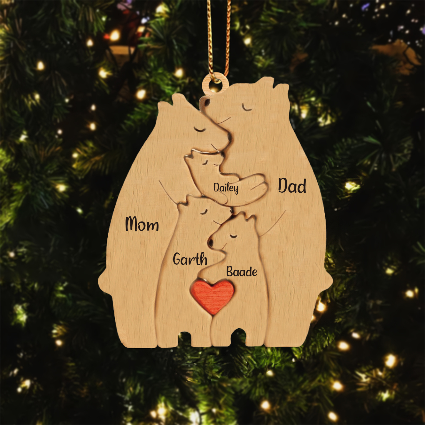 Navidad-Ornamento muñecos navideño de madera familia de canguros 5 nombres personalizados adorno del árbol-Jessemade ES