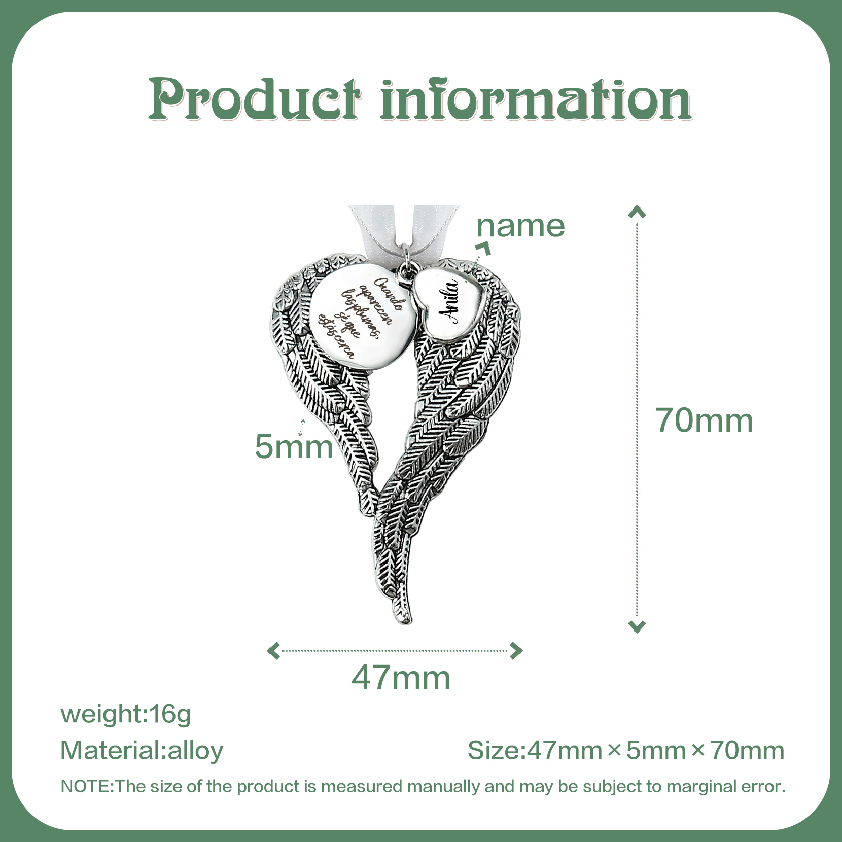 Adorno navideño de alas conmemorativo Adorno de Navidad 1 nombre personalizado 