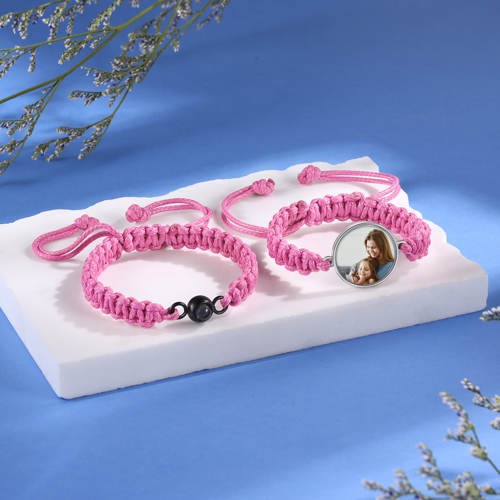 Pulsera de cuerda para familia con 2 fotos personalizadas para padres e hijos-Jessemade ES
