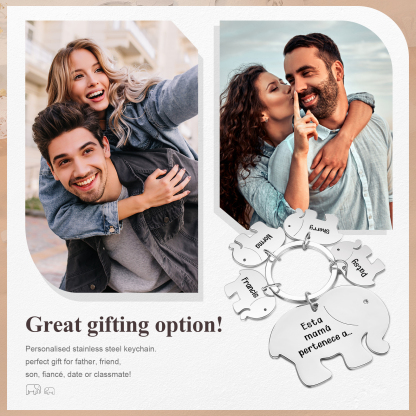 A mi mamá/abuela - Llavero con 4 nombres personalizados en elefantes con texto-Jessemade ES