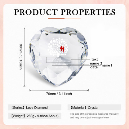 Decoración de vidrio de corazón con 2 nombres, 1 texto y fecha personalizados para el AMOR-Jessemade ES