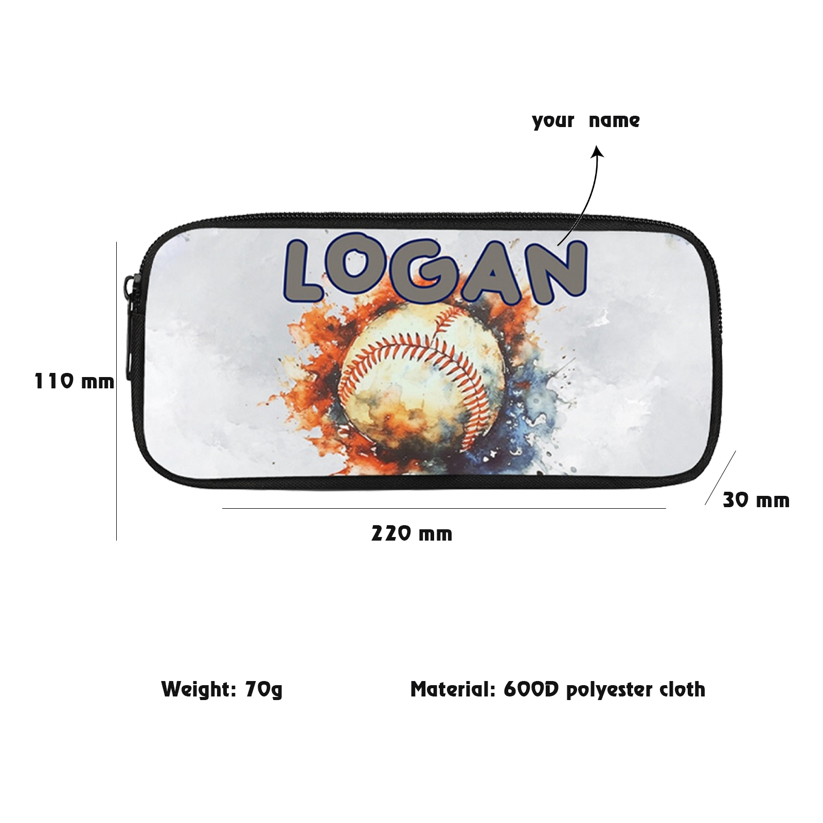 Estuche personalizado con nombre con diseños coloridos de pelota para niños
