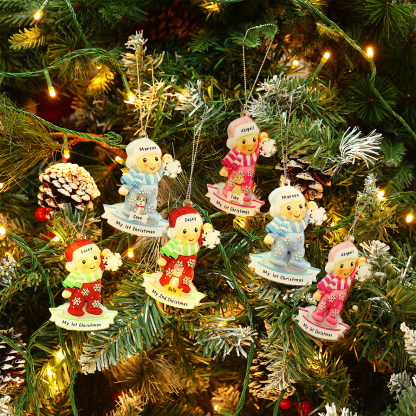 Navidad-Bebé con Perro Ornamento Navideño 2 nombres y texto personalizados