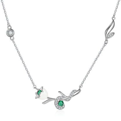 Collar de flor de mayo muguete con nombre personalizado y piedra de nacimiento-Jessemade ES