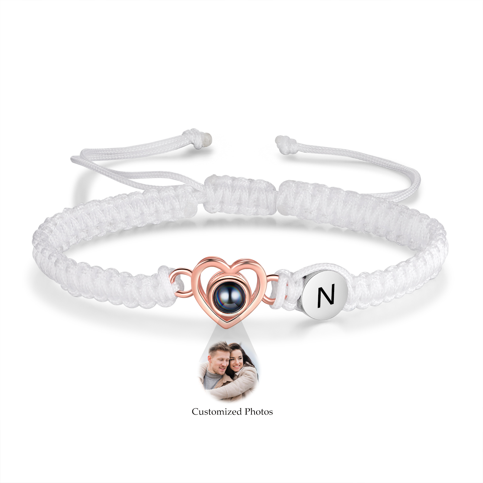 Pulsera con proyección de foto en color con dije de corazón y 2 colores de cuerda ajustable-Jessemade ES