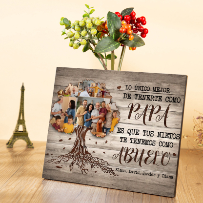 Feliz Día del Padre a mi abuelo-Lámina marco de madera 4 fotos y 1 texto personalizados con frase de amor-Jessemade ES