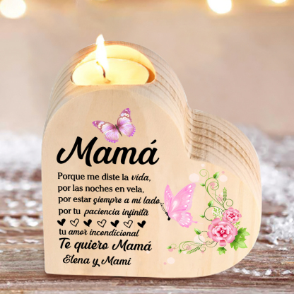 A mi mamá-Candelero con texto personalizado en forma de corazón de madera sin candela-Jessemade ES