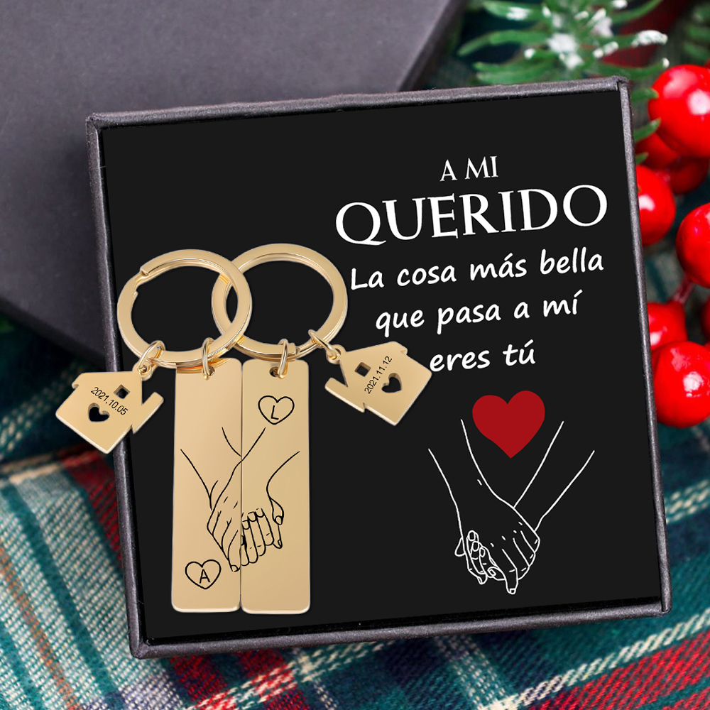 A mi querido-Llavero para pareja mano a mano 2 letras personalizadas con fecha-Jessemade ES