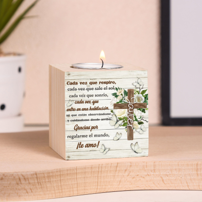 Navidad en el paraíso-Candelero en memoria de ser querido personalizado con nombre de madera sin vela-Jessemade ES