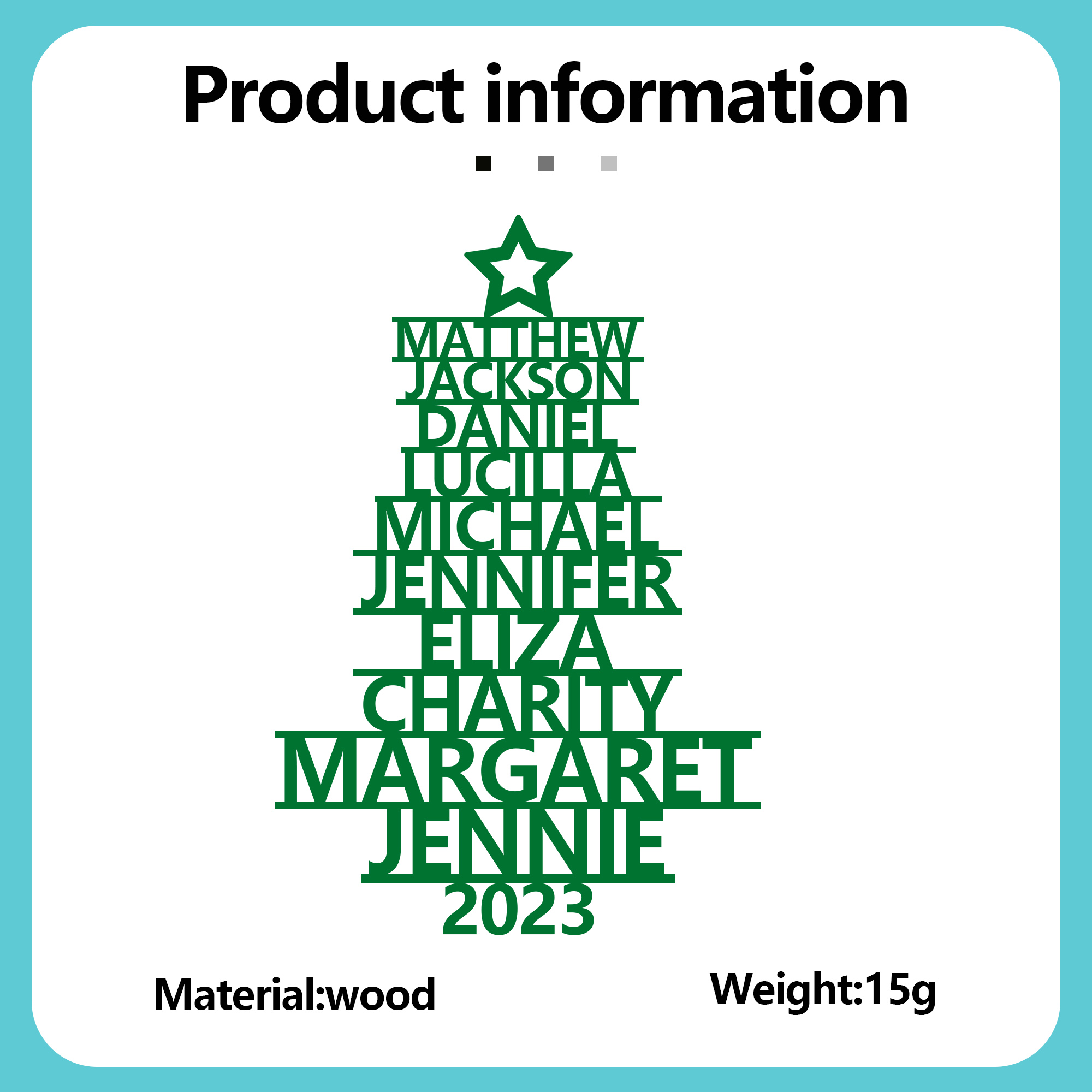 Navidad-Ornamento navideño de madera árbol de nombres con 10 nombres y año personalizados