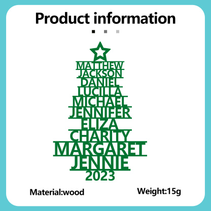 Navidad-Ornamento navideño de madera árbol de nombres con 10 nombres y año personalizados