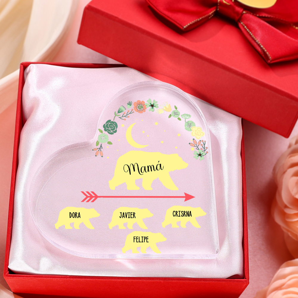 A mi mamá-Placa de acrílico en forma de corazón osos 1-6 nombres personalizados-Jessemade ES