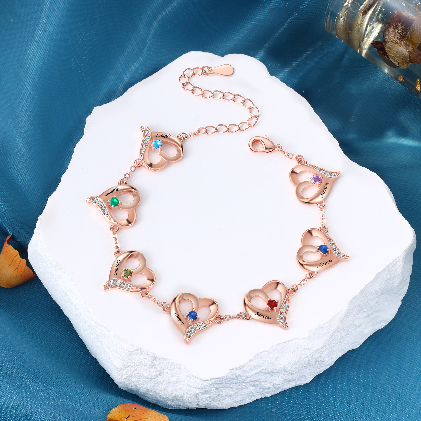 Pulsera 1-7 nombres y piedras personalizados con dije de corazón-Jessemade ES
