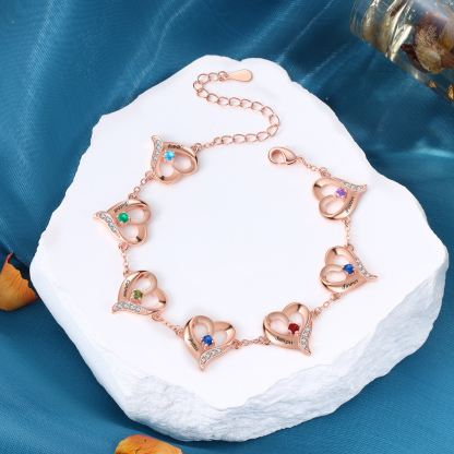 Pulsera 1-7 nombres y piedras personalizados con dije de corazón-Jessemade ES