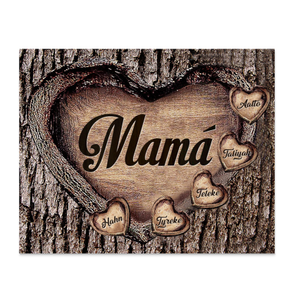 A mi mamá-Lámina marco de madera para mamá personalizado con 5 nombres-Jessemade ES