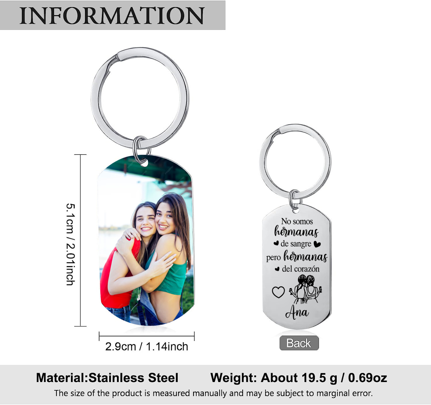 A mi amiga - Llavero con 1 nombre personalizado con foto-Jessemade ES