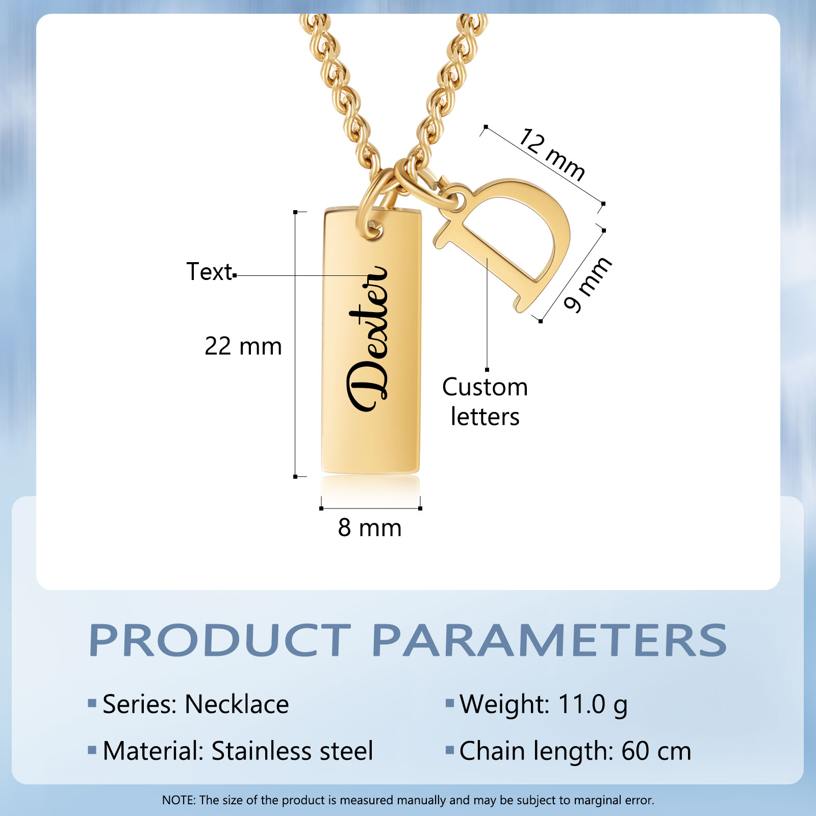 Collar de placa personalizado con 1 letra y 1 nombre para hombre-Jessemade ES