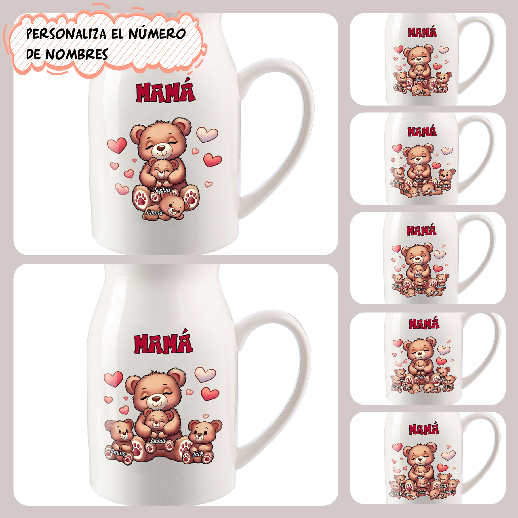 Florero de cerámica mamaosa y sus bebés 2-8 nombres personalizados con texto decoración del hogar-Jessemade ES