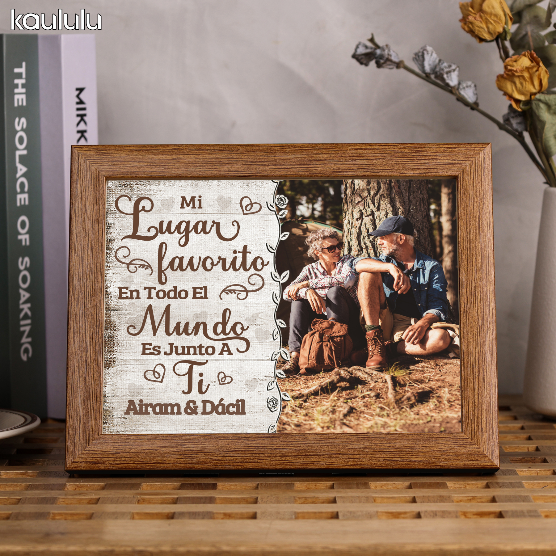 Marco de 1 foto de madera para pareja 2 nombres personalizados-Jessemade ES