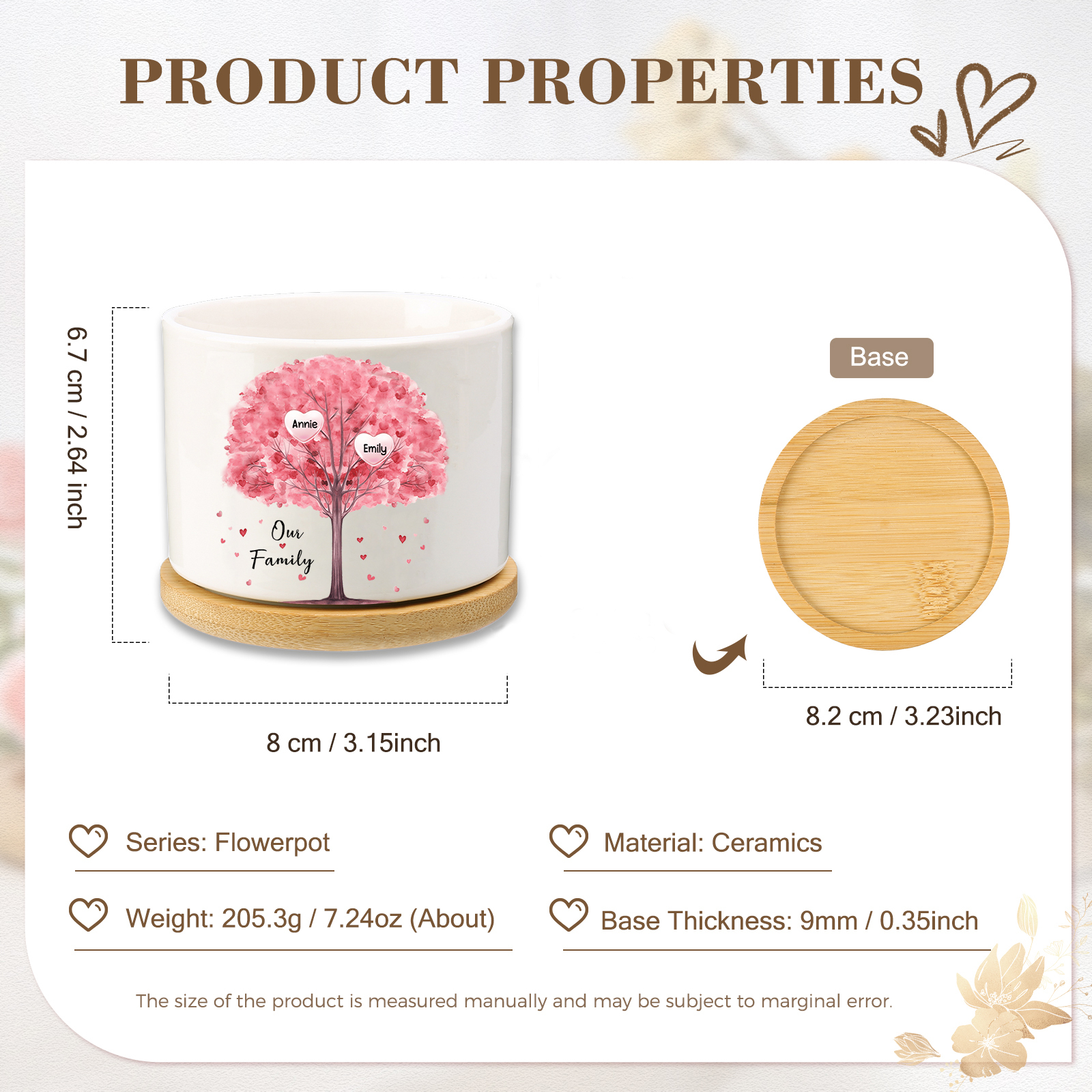 Florero con base de cerámica árbol de corazones 2-8 nombres personalizados con texto decoración del hogar-Jessemade ES