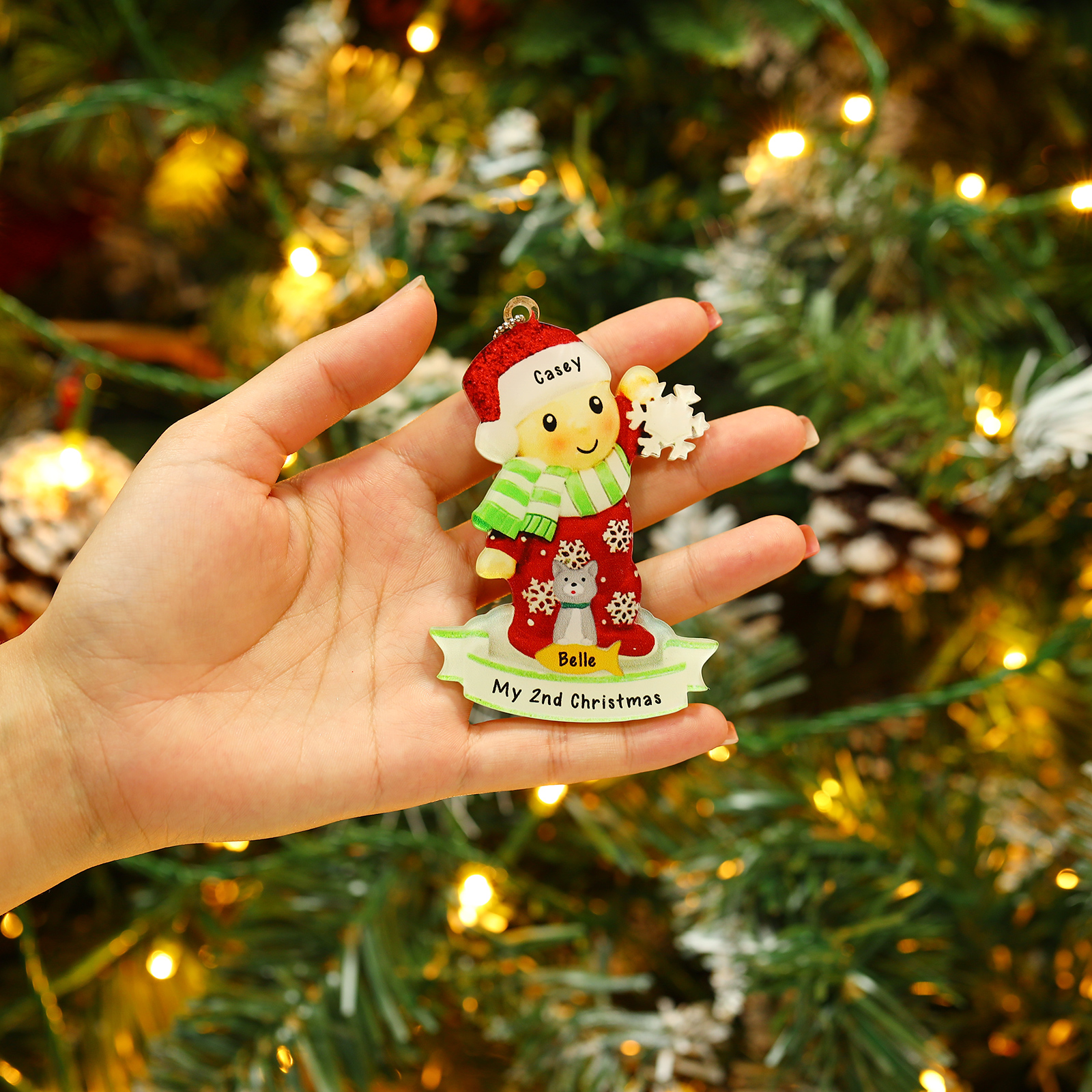 Navidad-Bebé con Perro Ornamento Navideño 2 nombres y texto personalizados