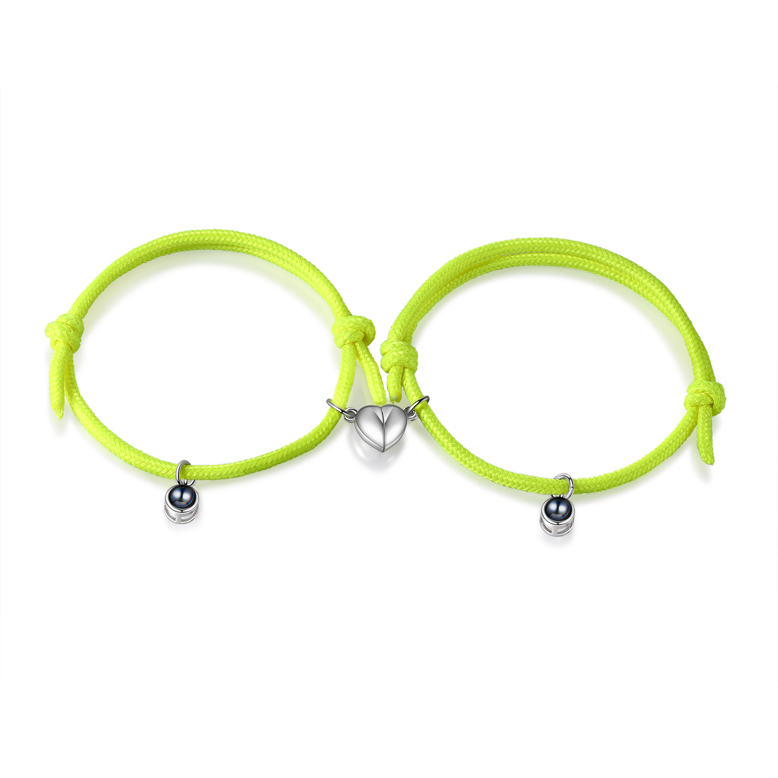 Pulsera de cuerda fluorescentepara pareja con proyección de foto con dije de corazón magnético-Jessemade ES