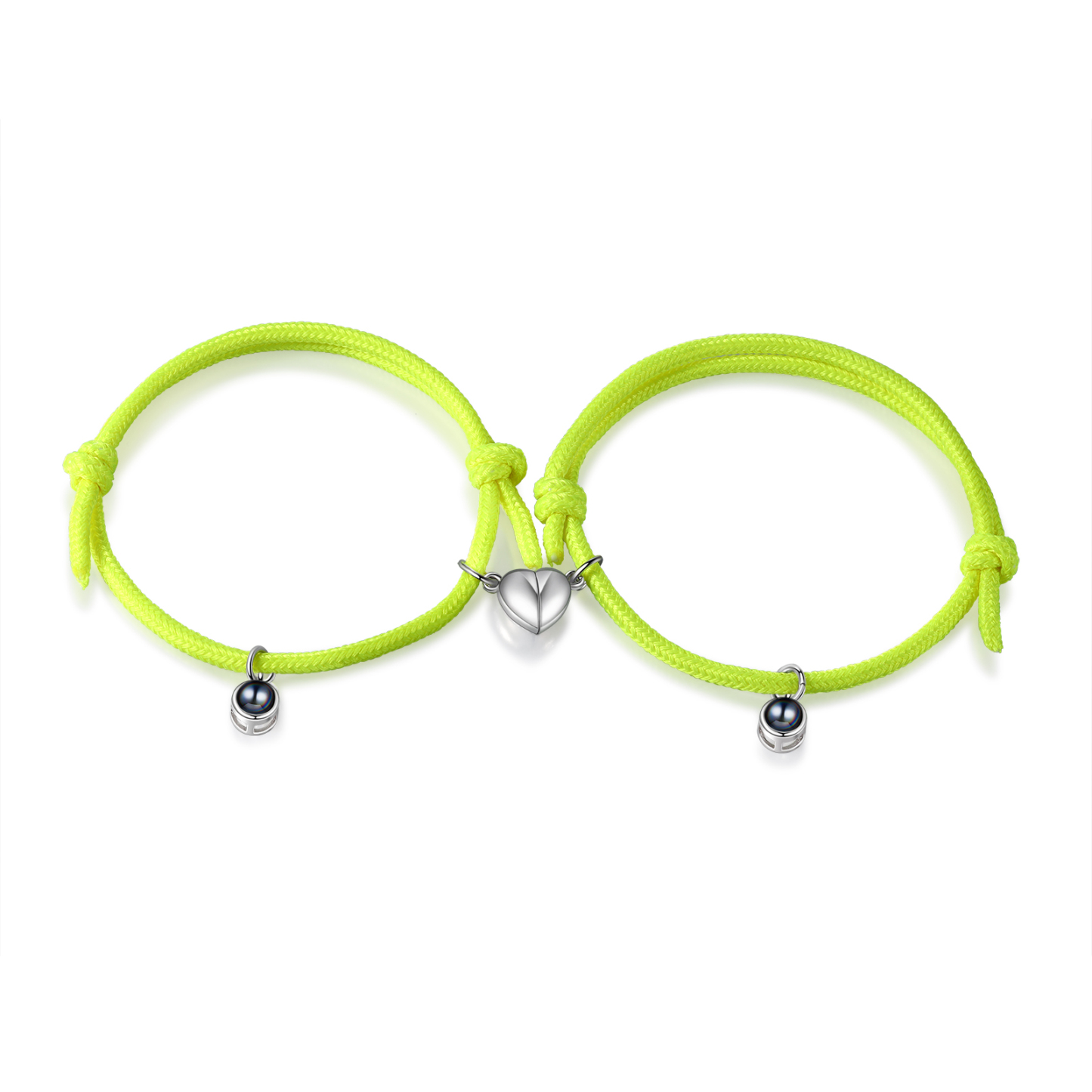 Pulsera de cuerda fluorescentepara pareja con proyección de foto con dije de corazón magnético-Jessemade ES