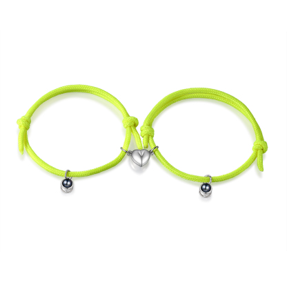 Pulsera de cuerda fluorescentepara pareja con proyección de foto con dije de corazón magnético-Jessemade ES