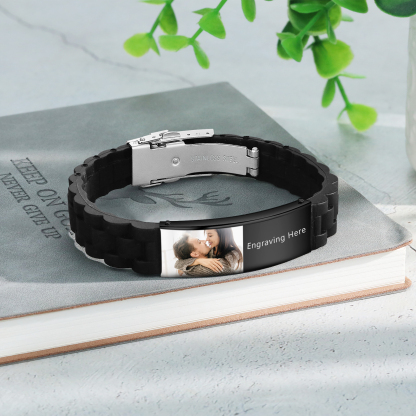 Pulsera personalizada con 1 texto y 1 foto para hombre-Jessemade ES