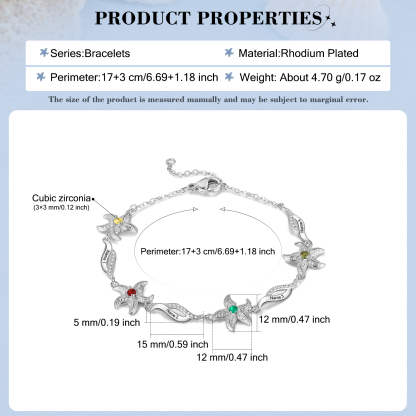 Pulsera con dije de estrella de mar para mujer personalizada con 4 nombres y 4 piedras de nacimiento-Jessemade ES