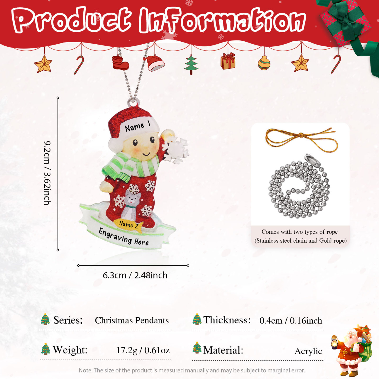 Navidad-Bebé con Perro Ornamento Navideño 2 nombres y texto personalizados