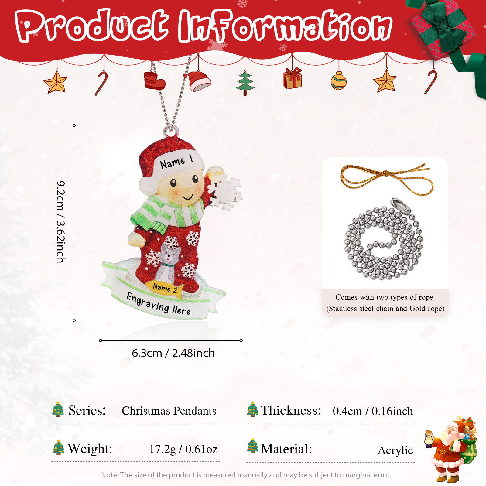 Navidad-Bebé con Perro Ornamento Navideño 2 nombres y texto personalizados