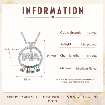 Collar a abuela con colgante de "IAIA" con 4 nombres y 4 piedras de nacimiento personalizados | Jessemade-Jessemade ES