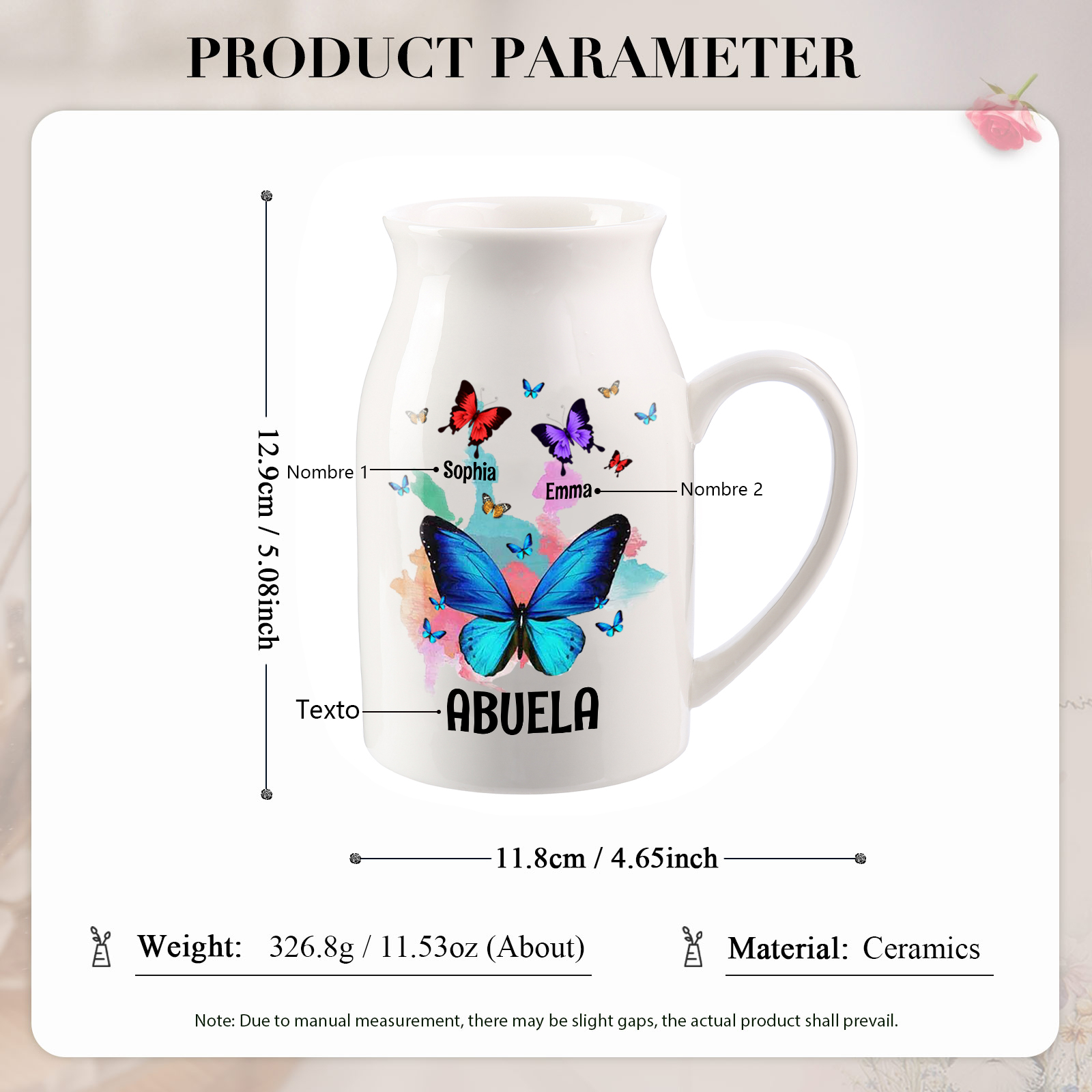 Florero de cerámica mariposas 2-8 nombres personalizados con texto decoración del hogar-Jessemade ES