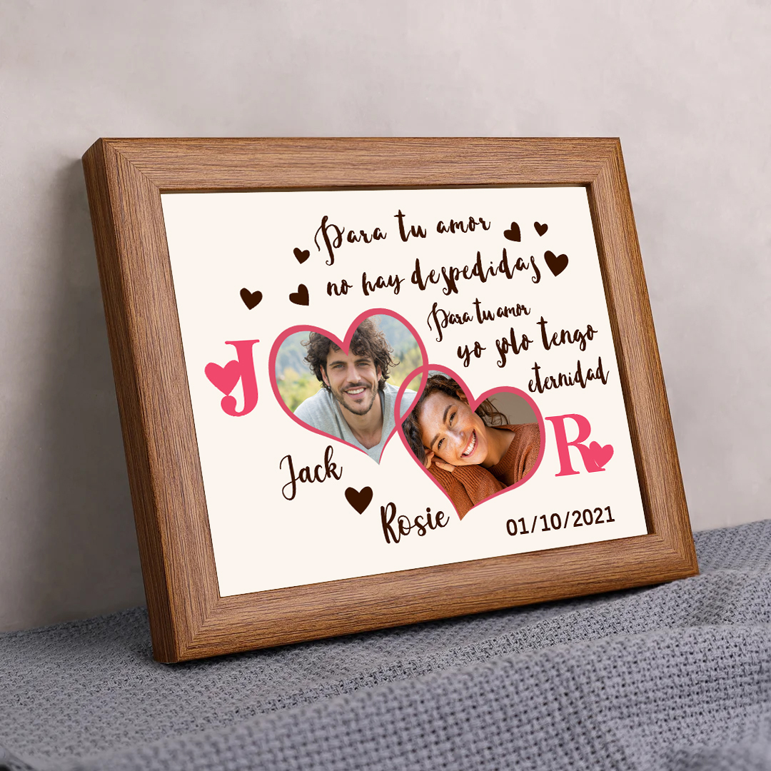 Marco de 2 fotos de madera para pareja 2 nombres, 2 letras y fecha personalizados  | Jessemade