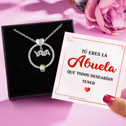 A mi abuela-Collar 1-5 nombres y piedras de nacimiento personalizados con colgante de "YAYA" color plateado | Jessemade-Jessemade ES