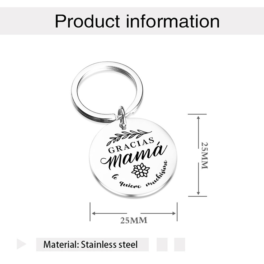 A mi mamá - Llavero de placa redonda "gracias mamá" con 1 foto personalizada-Jessemade ES