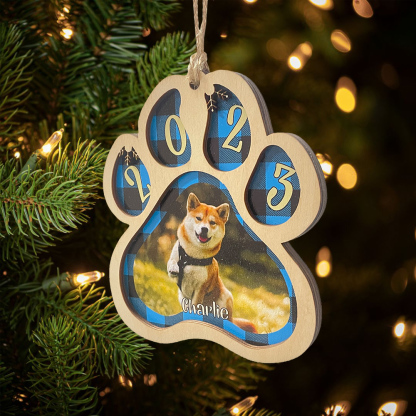 Navidad-Ornamento navideño de madera pata de perro con 1 nombre y 1 foto personalizados