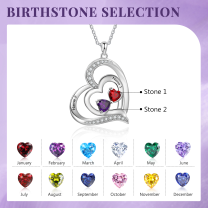Collar de corazón con 2 nombres y piedras de nacimiento personalizados-Jessemade ES