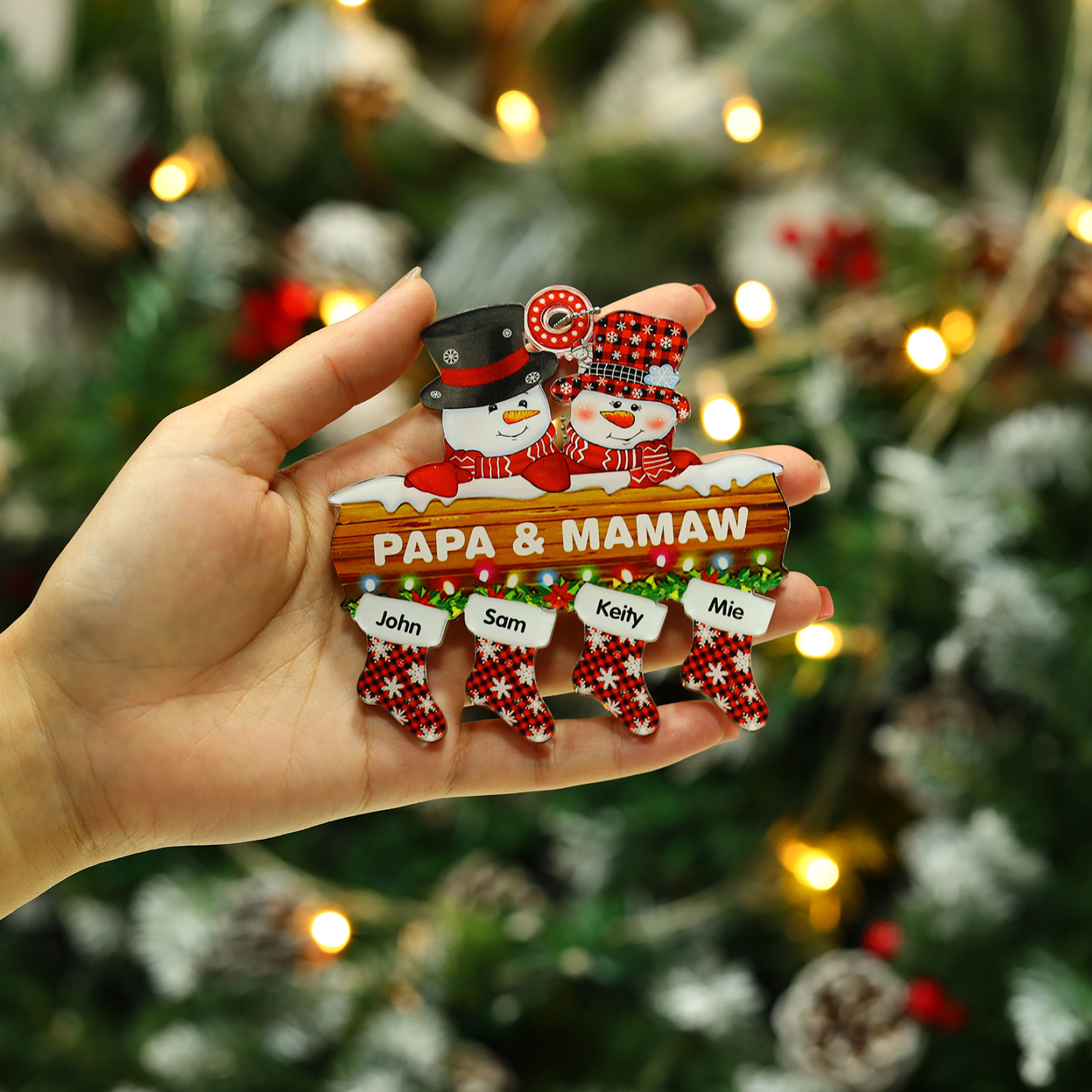Navidad-Ornamentos Navideños de Acrílico Muñecos de Nieve 4 Nombres con Texto Personalizados