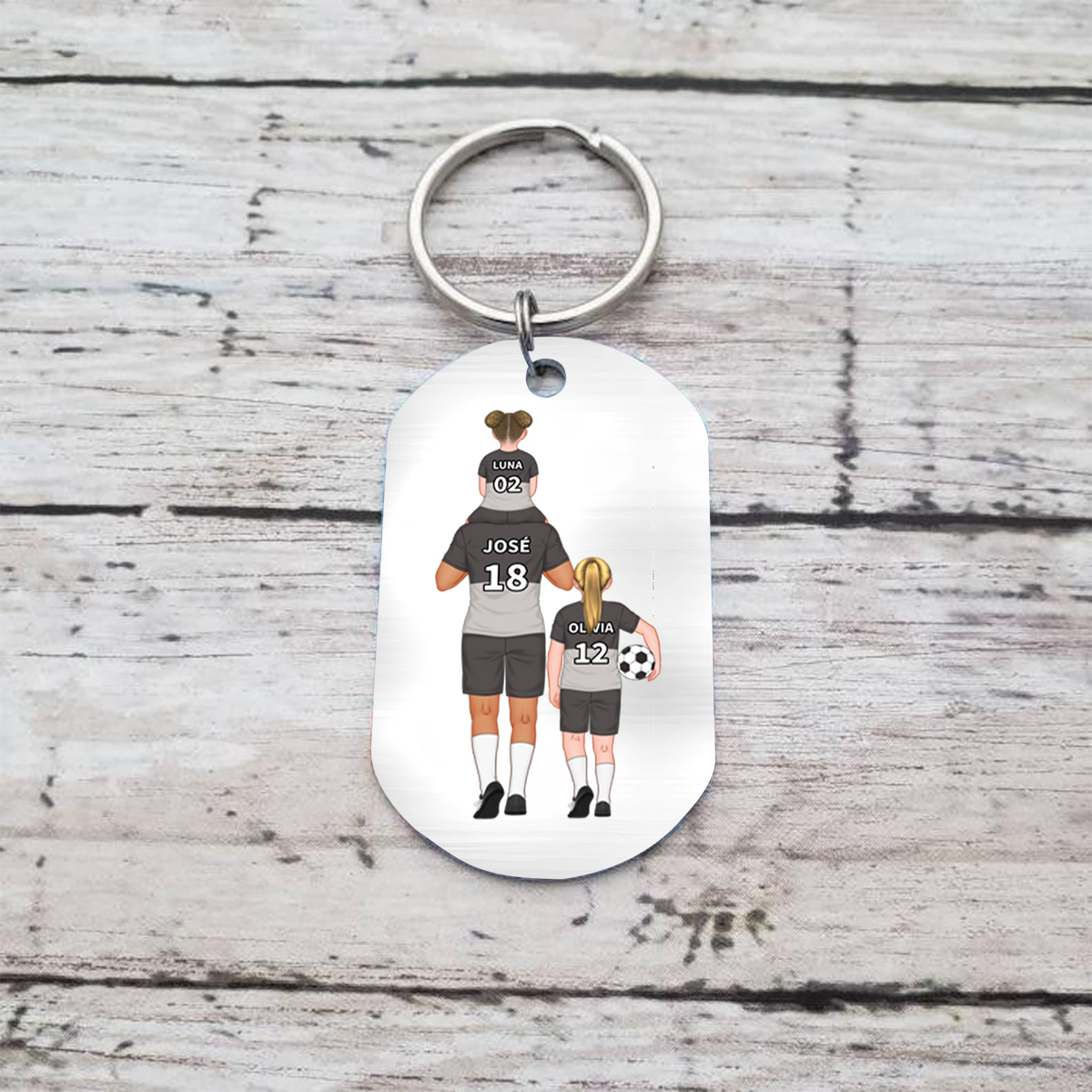 A mi papá-Llavero de placa con fútbol personalizado con 1-4 nombres, números y figuras-Jessemade ES